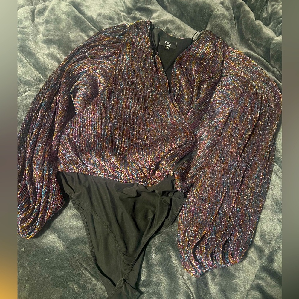 Vici glitter rainbow metallic body suit